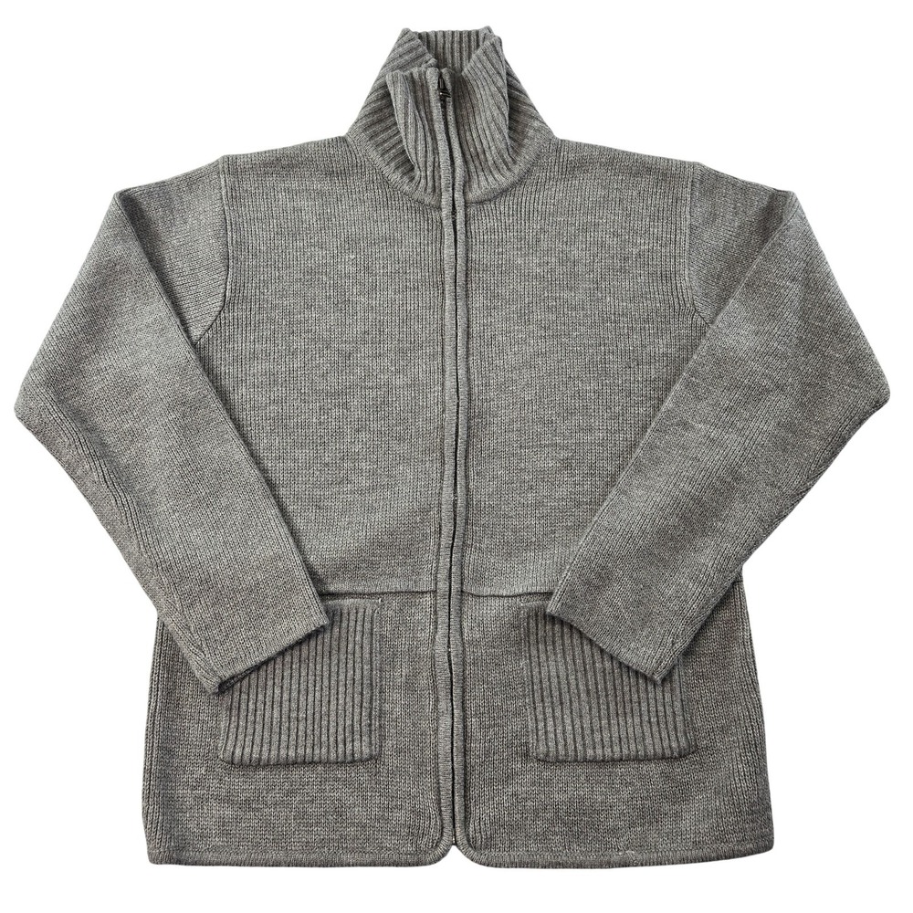 Tally-Ho Sweater Mens M Gray Full Zip High Neck Acrylic Pockets Tight-Knit‎